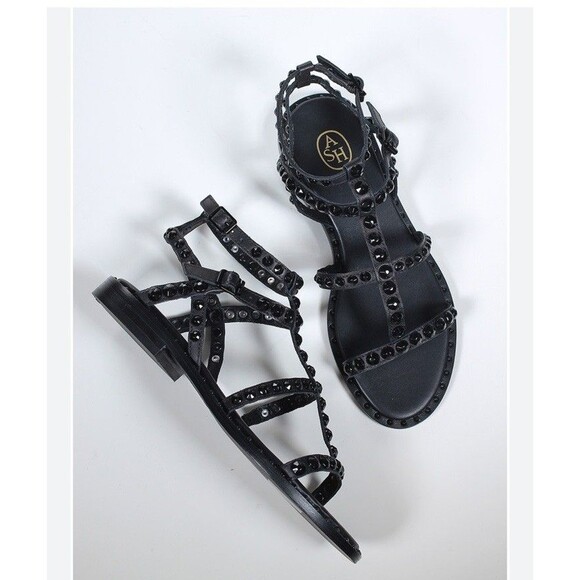 Ash Shoes - Ash StuddedLeather Sandals Womens Size 39 US 9 Embellished Black Gladiator Shoes